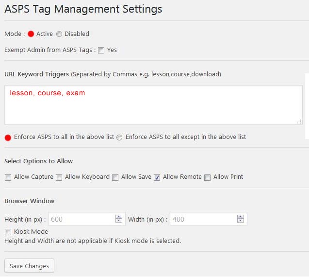 ASPS Tag Management Settings